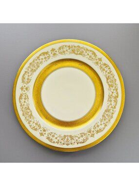 Vintage Royal Bayreuth Gold Encrusted Dinner Plate Floral Scroll Hollywood Glam